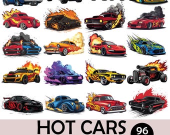 Hot Cars Clipart: 96 Feurige Auto Illustrationen (PNG Digital Download)