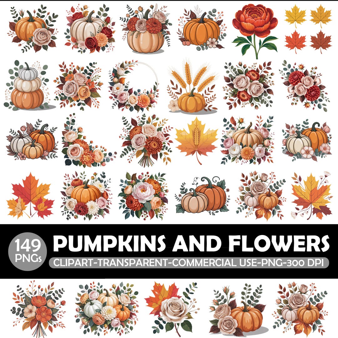 Watercolor Pumpkin Flower Clipart Bundle, Autumn Harvest PNG (149) - Etsy