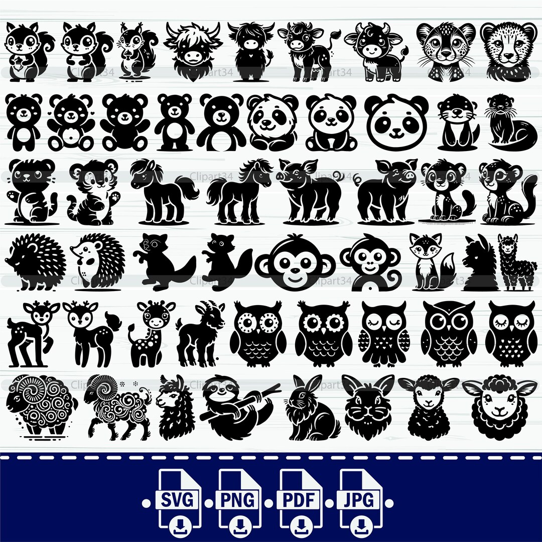 Cute Animal Doodle SVG Png Bundle - Animals Svg, Doodle Svg, Safari ...