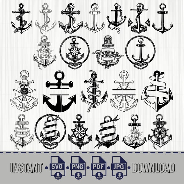 Floral ancre Svg, Svg nautique, ancre clipart, Svg Marine, Svg ancre divisé, Svg ancre de bateau, Silhouette d'ancre, ancre couper des fichiers, PNG