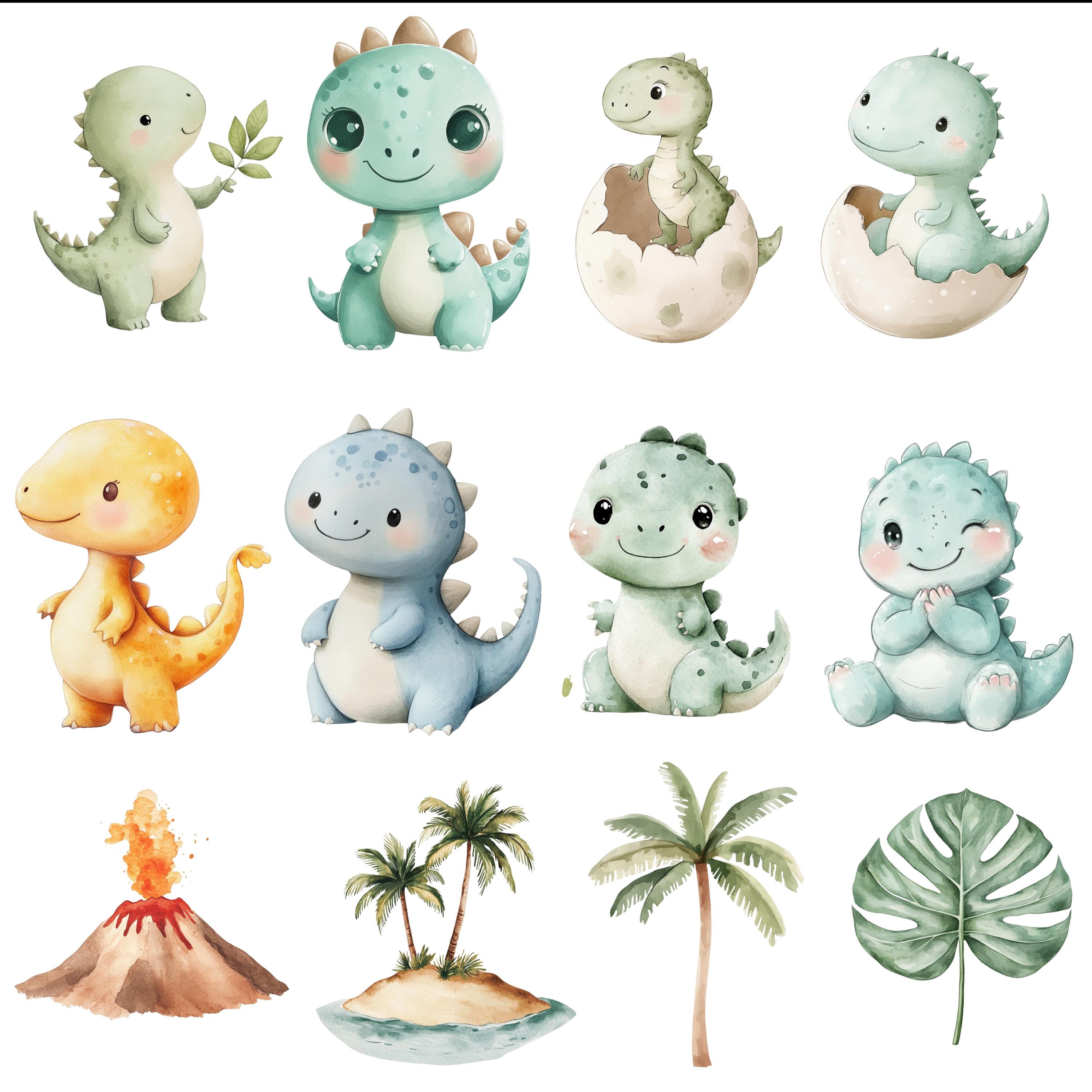 Watercolor Dinosaur Clipart Set, Baby Dino PNG Bundle (72 Files) - Etsy