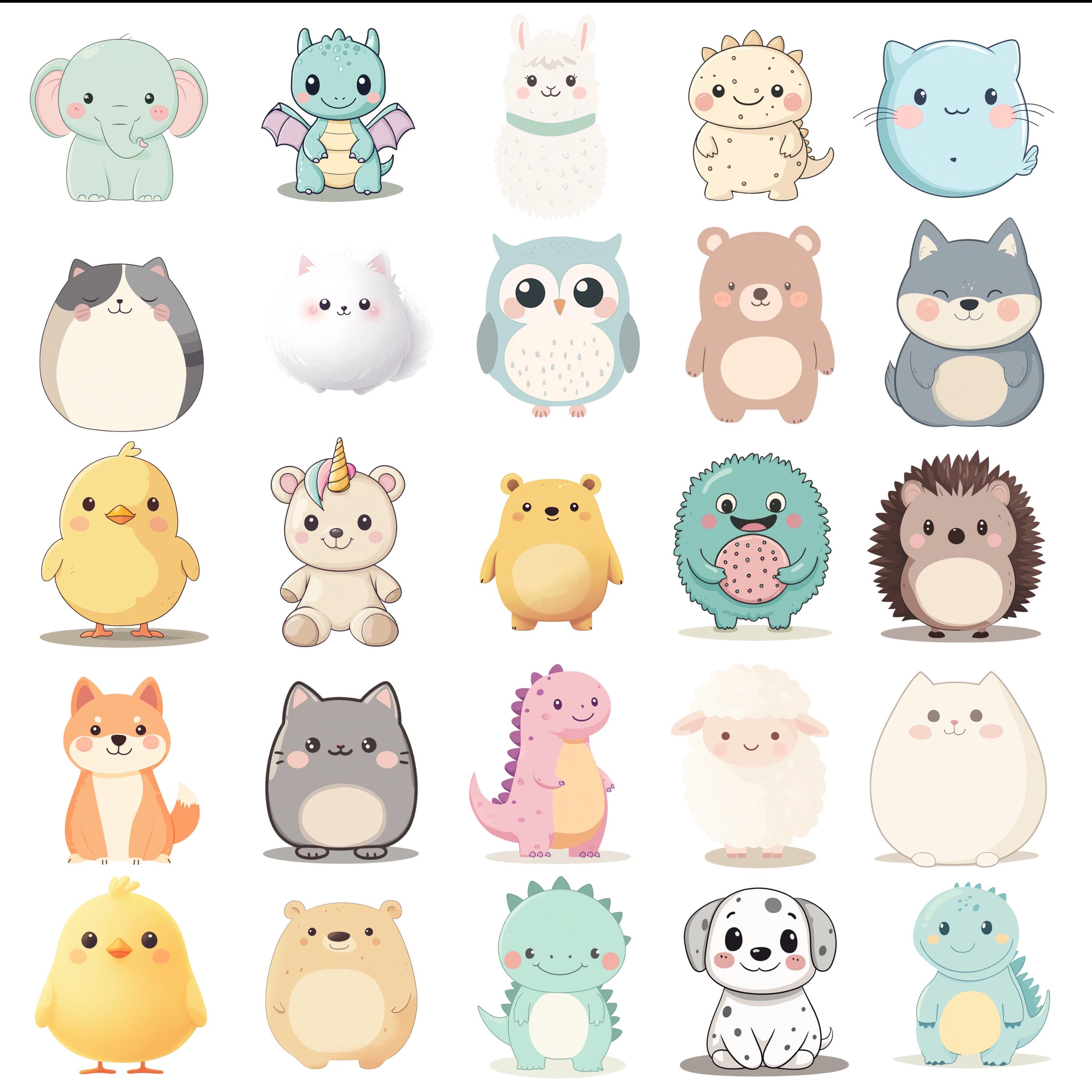 Kawaii Animal Stickers Bundle – Pastel Clipart PNG (123 Files) - Etsy