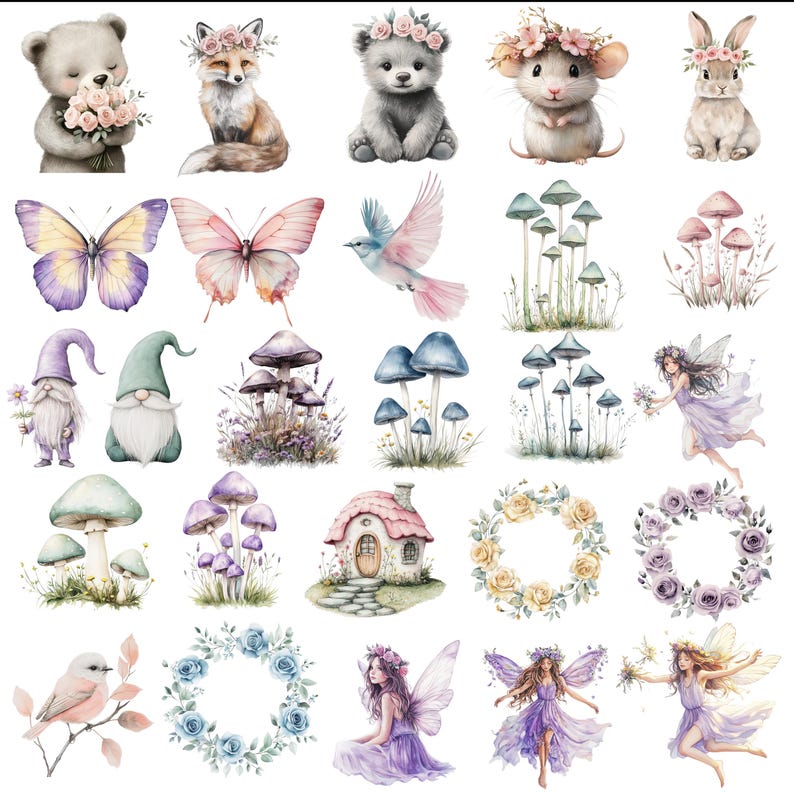 Watercolor Fairies Clipart Bundle, Fantasy Animals PNG (transparent) - Etsy