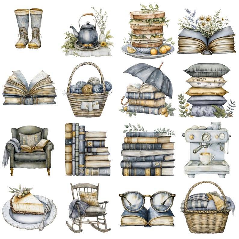 Bookish Clipart Bundle, Cozy Reading Girl PNG, Book Lover Aesthetic ...