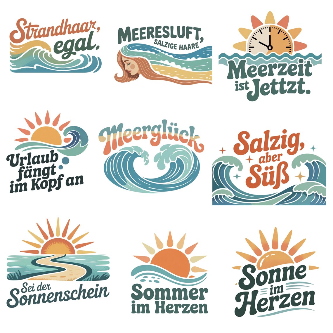 German Beach Slogans Clipart Bundle, Summer Vacation PNG (digital ...