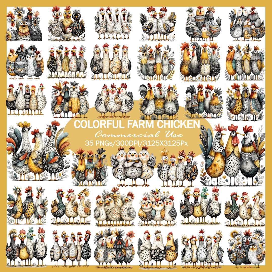 Watercolor Farm Chicken Clipart, Rooster Hen PNG Bundle (commercial Use ...