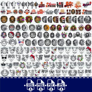 Lion SVG Bundle, Lion PNG Bundle, Lion Clipart, Lion SVG Cut Files for Cricut, Lion Silhouette, Lion Head Svg, Lion Face Cut File, Vector,