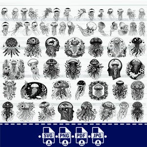 Floral Jellyfish SVG File, Sea animal Medusa Svg Jellyfish Clipart Ocean animals Svg Nautical Svg Jellyfish Files for Cricut Sea Png, Vector