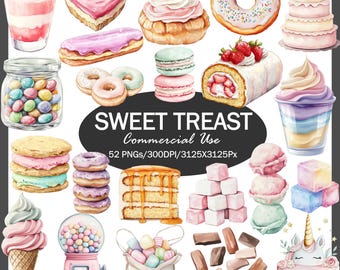 Pastel Sweet Treats Clipart Bundle, Desserts PNG Set (Digital Download)