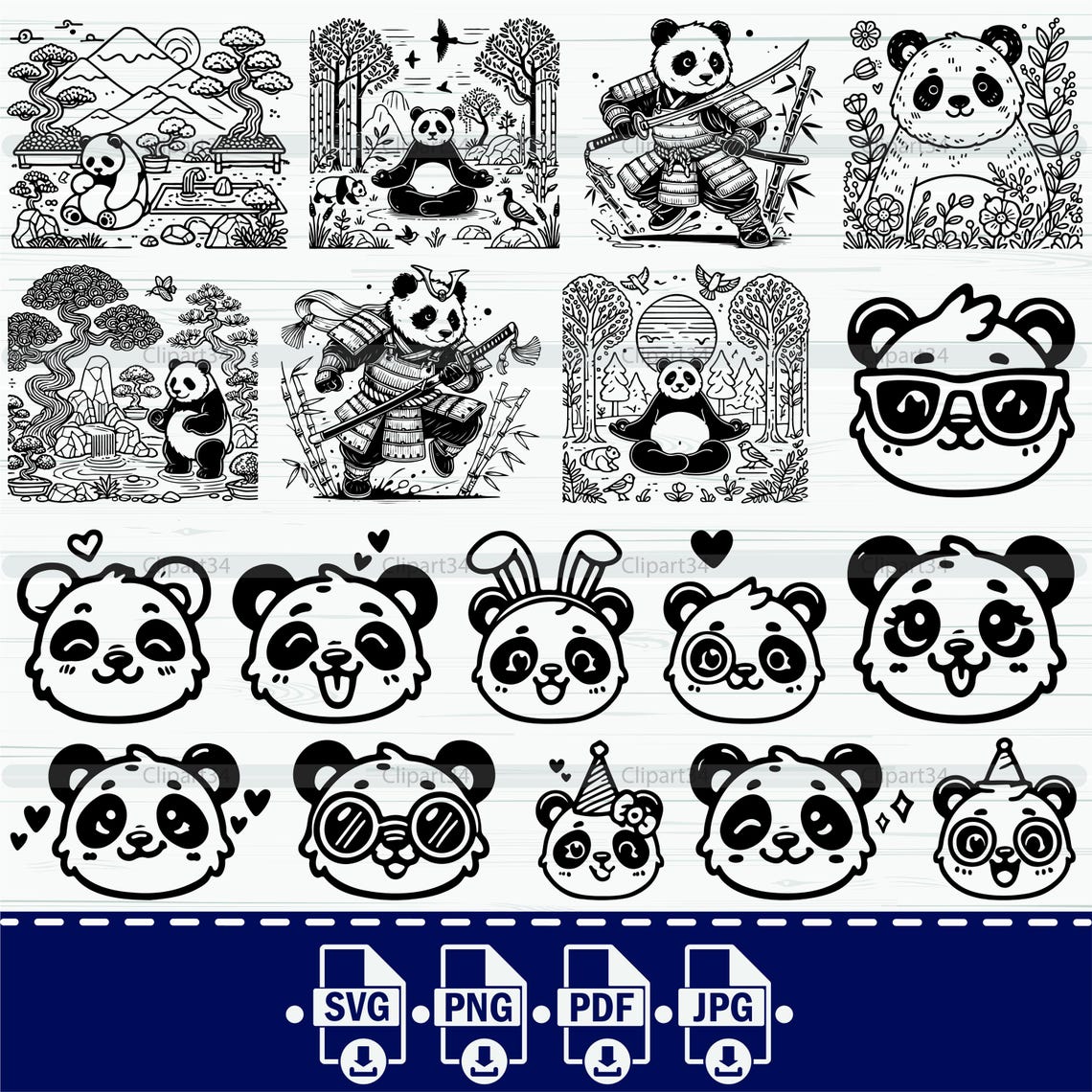 Panda SVG Bundle, Panda PNG Bundle, Panda Clipart, Panda SVG Cut Files ...