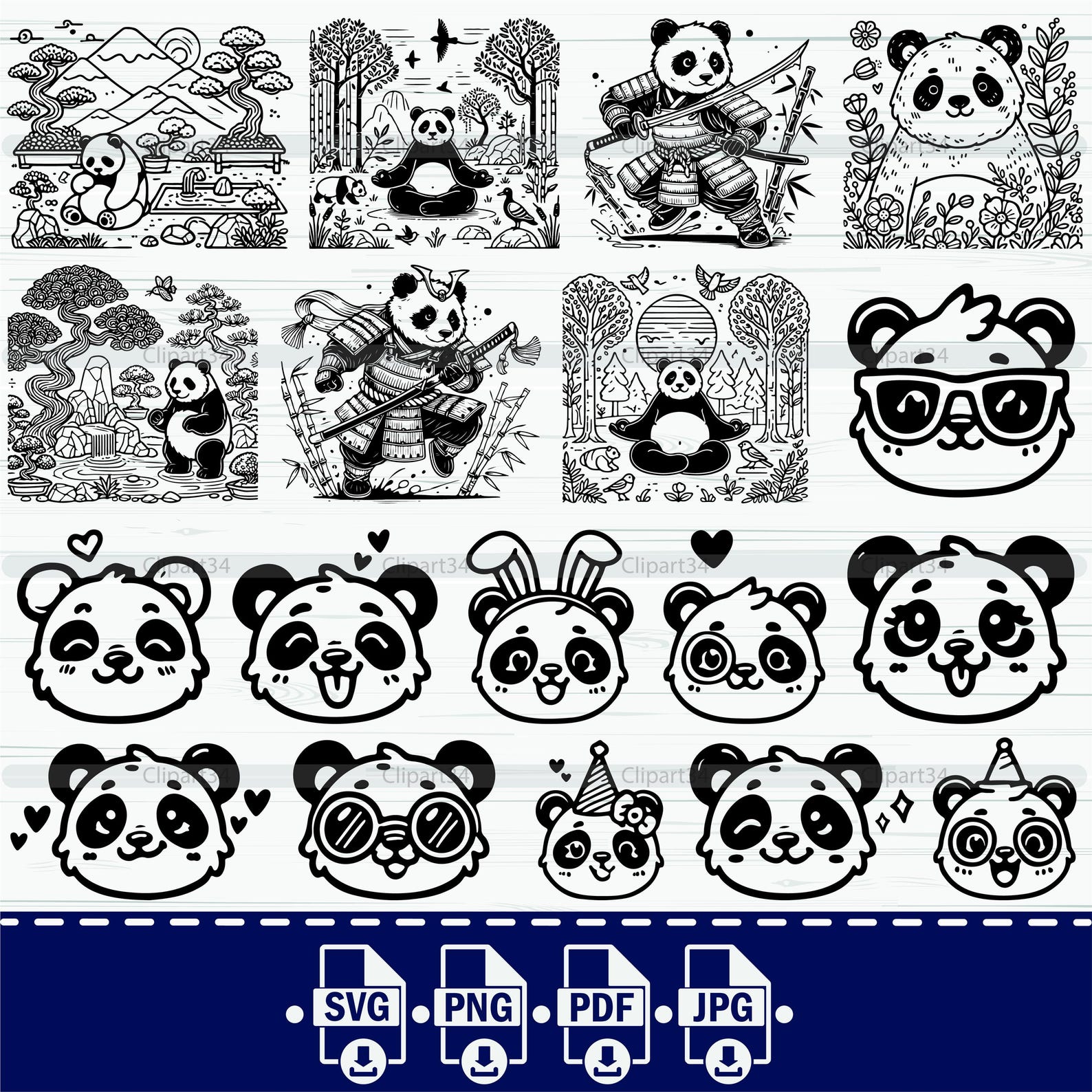 Panda SVG Bundle, Panda PNG Bundle, Panda Clipart, Panda SVG Cut Files ...