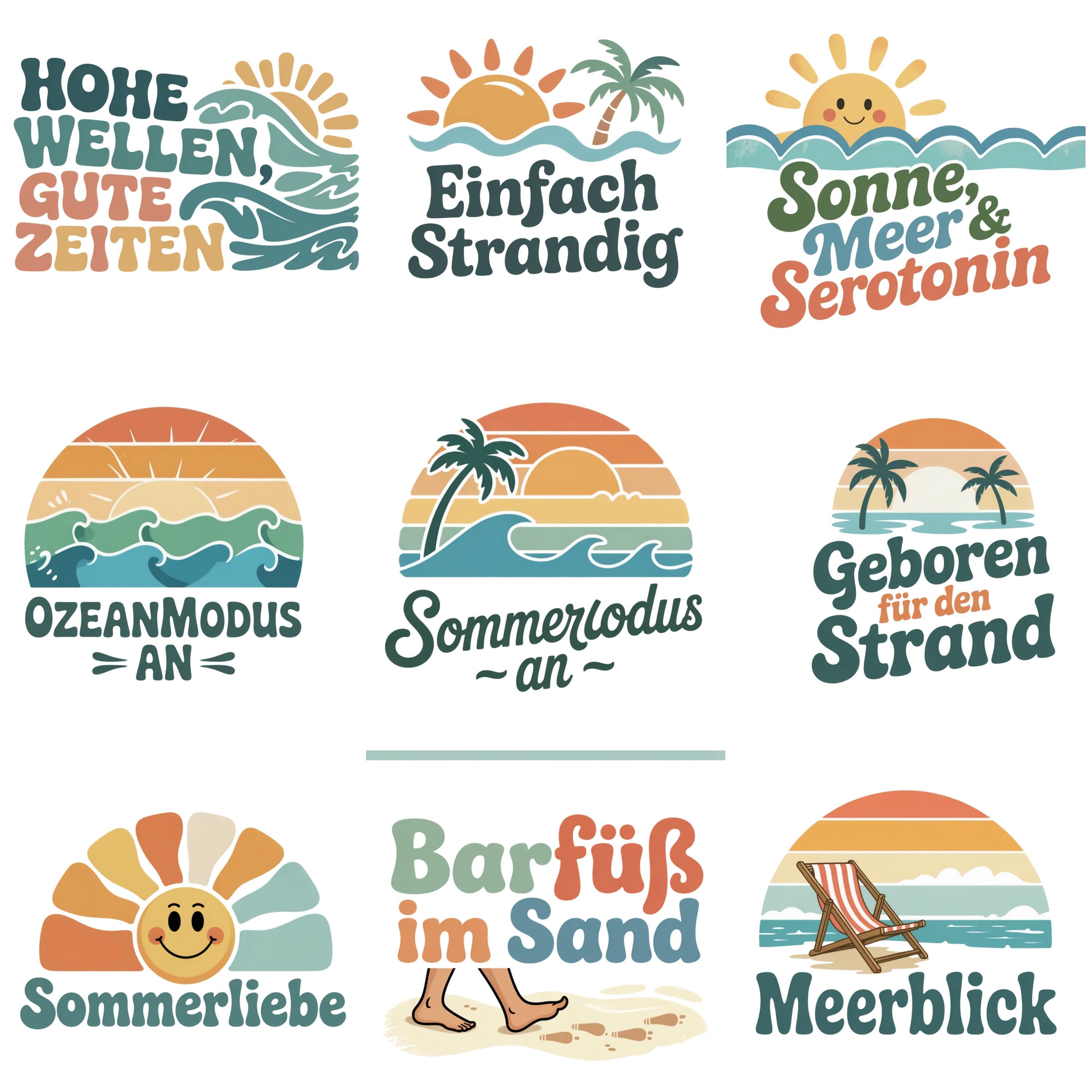 German Beach Slogans Clipart Bundle, Summer Vacation PNG (digital ...