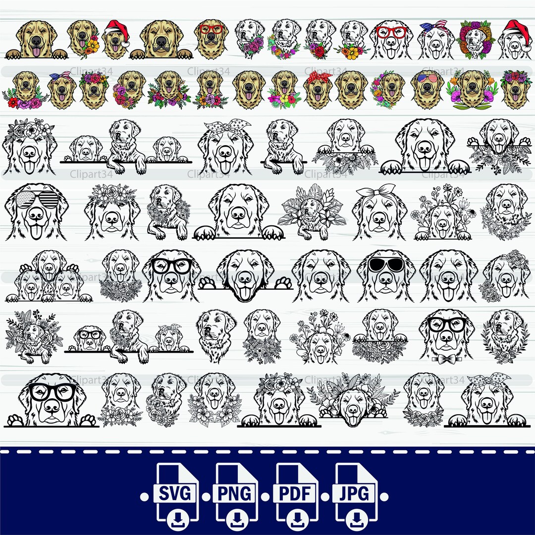 Golden Retriever SVG Bundle, PNG, Cute Dogs Clipart, Peeking Dog Vector ...