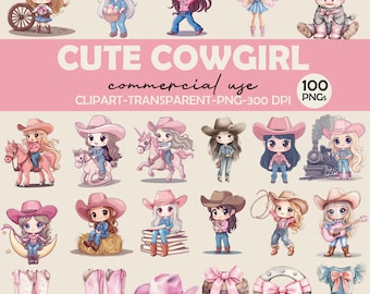 Cowgirl Clipart Bundle, Western PNG Graphics (Digital Download