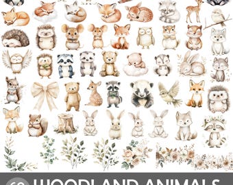 Aquarell Waldtiere Clipart-Set, Kinderzimmer Designs (PNG, kommerzielle Nutzung)
