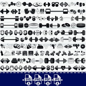 Dumbbell SVG Bundle, Fitness Svg, Dumbbell Cricut, Weight Svg, Barbell Svg, Kettlebell Svg, Muscle Svg, Fitness Clip Art, Gym Silhouette,PNG