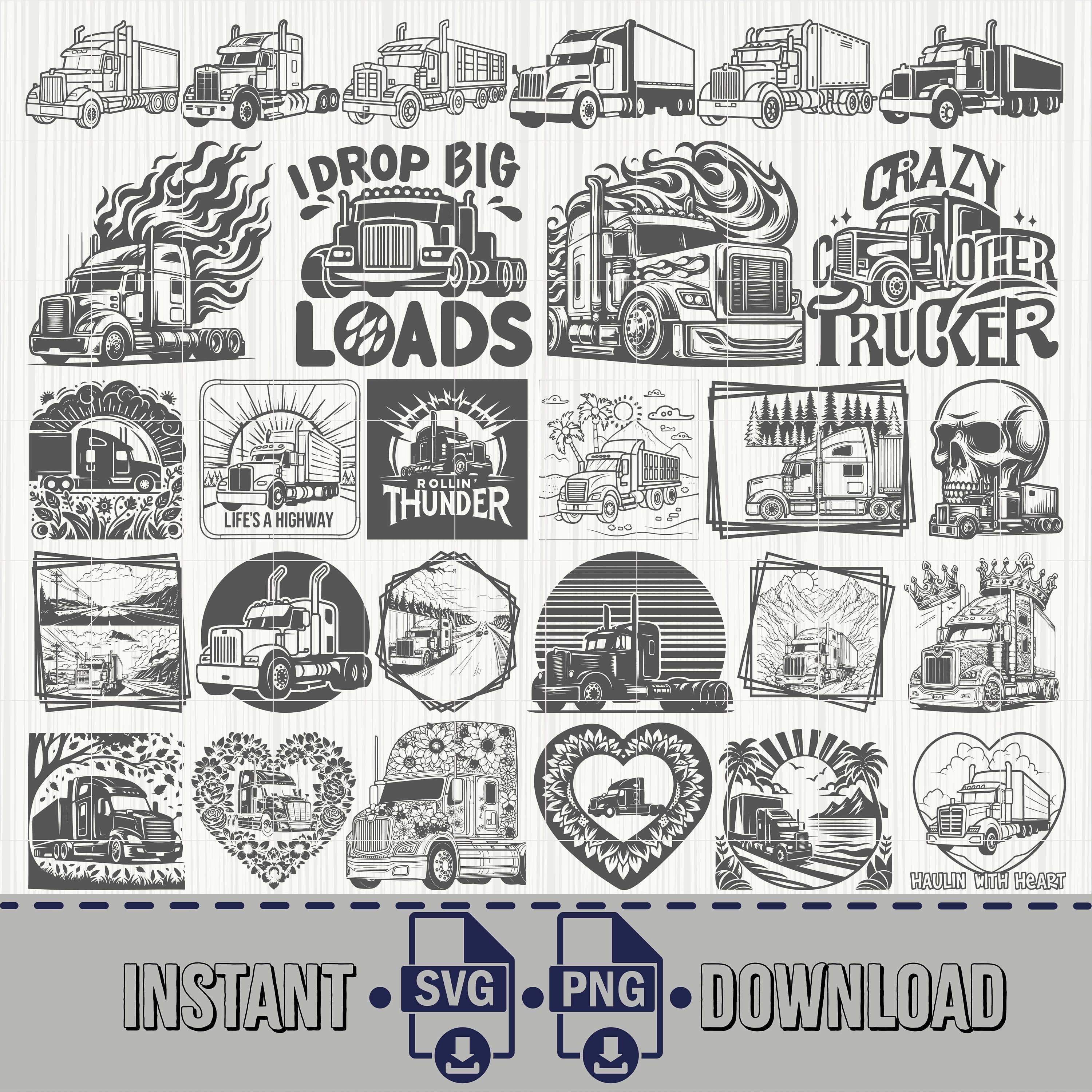 Semi Truck Digital Downloads, Semi Truck Svg, Truck Svg, Big Truck Svg, Semi Truck Stencil ...