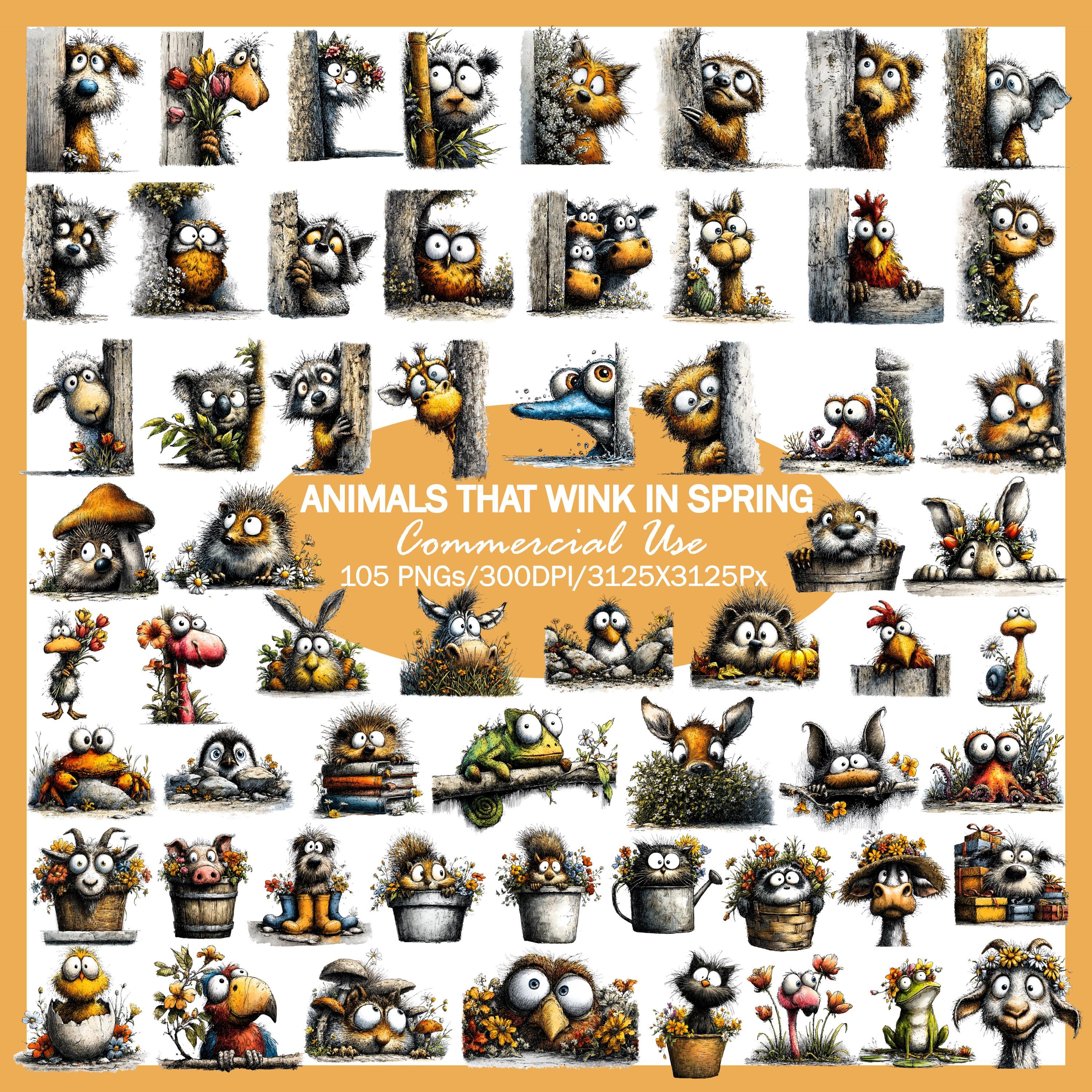 Bitmap Spring Animals Whimsical Spring Animals Clipart Bundle, Woodland Creatures PNG, Kids ...