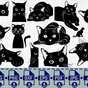 Katze SVG, schwarze Katze svg, guckende Katze Clipart, guckende Katze SVG, Hallowen svg, Katzen-Abziehbild, Cricut Silhouette, Cut Cutting Files, Katzenkopf svg