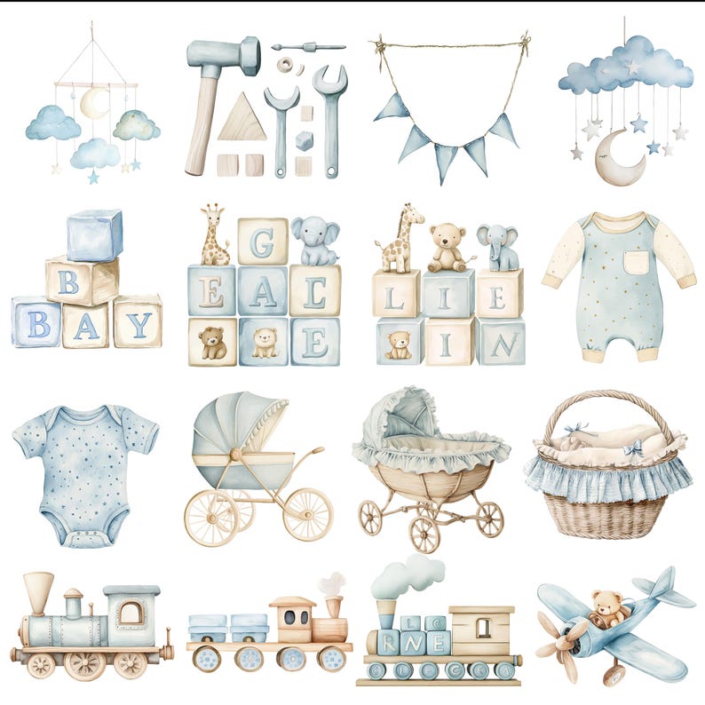 Blue Watercolor Teddy Bear Clipart Set, Baby Boy Nursery (PNG) - Etsy