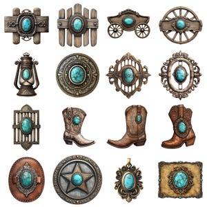 Paquete de imágenes prediseñadas del oeste turquesa, conjunto PNG de vaquera (300 DPI, 135 archivos) imagen 3