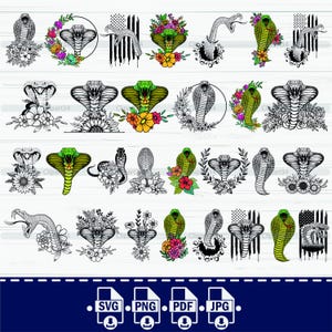 Cobra Svg-bestand, Snake SVG-bundel, bloemen Snake Svg, Cobra Svg, Cobra Clipart, slang met bloemen-bestanden voor Cricut, Cobra silhouet, Vector,