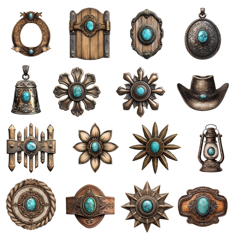 Paquete de imágenes prediseñadas del oeste turquesa, conjunto PNG de vaquera (300 DPI, 135 archivos) imagen 5