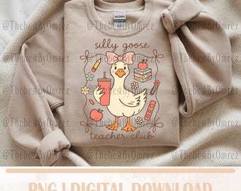Nauczycielka Silly Goose PNG: Kwiatowy projekt koszulki na powrót do szkoły (pobieranie cyfrowe)