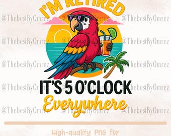 Funny Retired Parrot PNG, Tropical Beach Design (Digital Download)