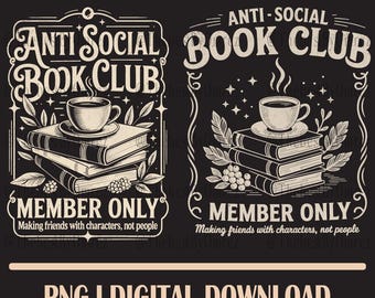 Club de lectura antisocial PNG: Diseño para amantes de los libros (descarga digital)
