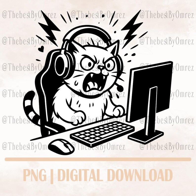 Raging Cat Gamer Clipart: Transparent PNG Digital Download - Etsy