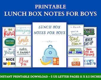 Lunch Box Notes for Boys, Positive Affirmations & Encouragement Cards for Kids (Printable Digital Download)