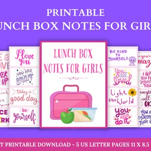 Lunch Box Notes For Girls, Instant Download Lunch Notes, Lunch Box Notes for Kids, Positive Affirmations, Encouraging Notes For Kids