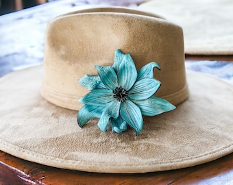 Leather Flower Clip, Leather Flower for Hat, Hat Accessories, Clip on Leather Flower, Bag Clip, Bag Accessories, Leather Sunflowers