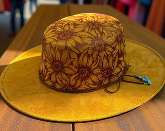 Hand Burned Sunflower Vegan Suede Rancher Hat - Etsy display picture 1