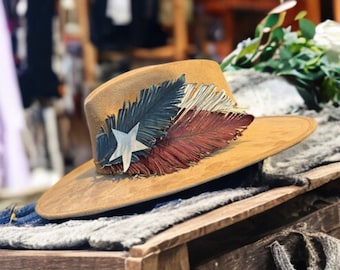 Texas Hat Bands, Leather Hat Band, Leather Feather, Boho Hat Accessory, Oversized Feather, Texas Feather Band, Hat Accessories