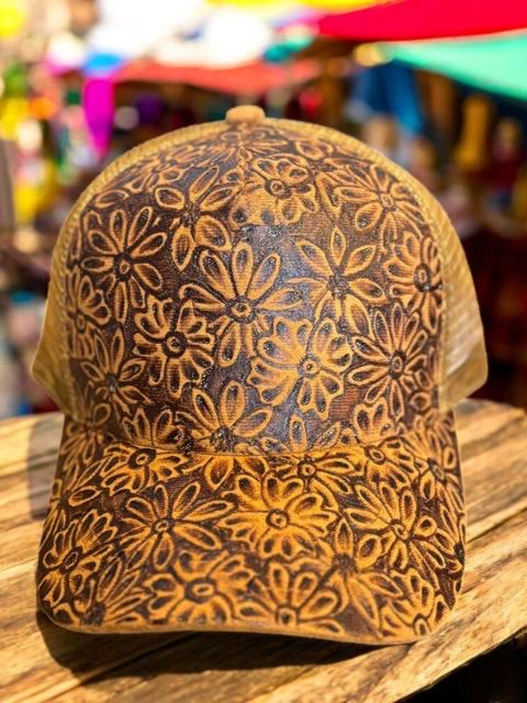Hand Burned Suede Trucker Hat, Western Style Trucker Hat 