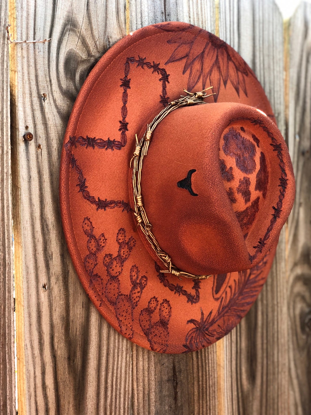 Hand Drawn and Burned Boho Western Wide Brim Custom Hat Texas Etsy