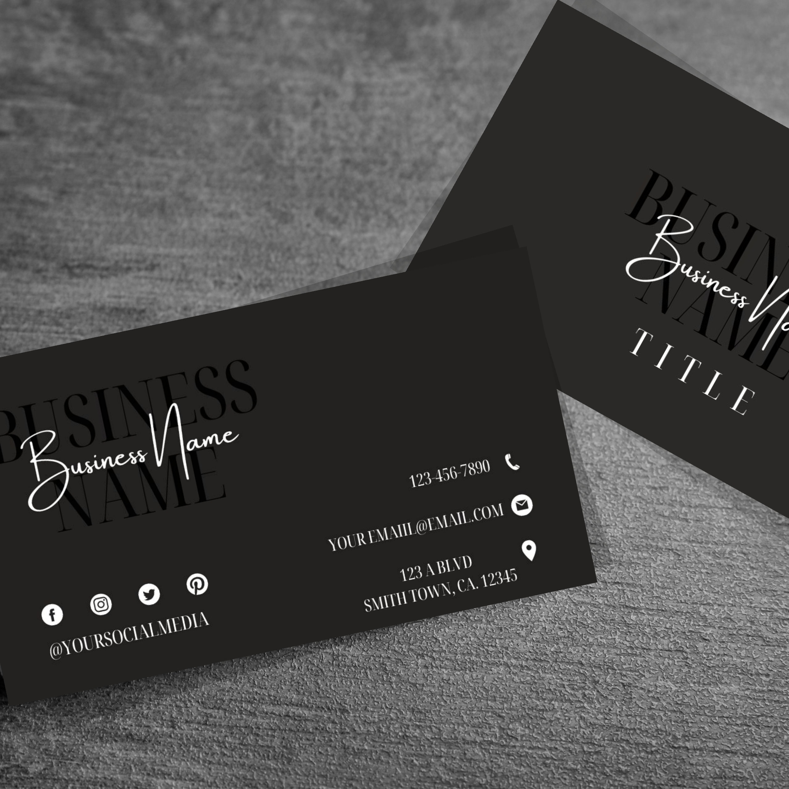 Modern Black Business Card Template, Instant Download, PDF, DIY