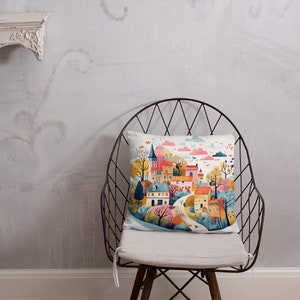 Village Print Pillow pastel Shades Basic Pillow