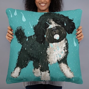 Fun Loving Portuguese Water Dog Enjoying Rain Drops.  Special gift for self or dog loving friend