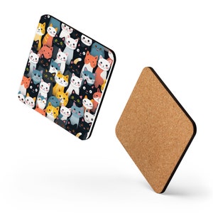 Hand drawn Multi Cat Cork-back coaster