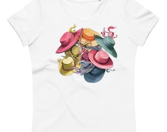 Damen tailliertes Öko-T-Shirt mit pastellfarbenen Hüten