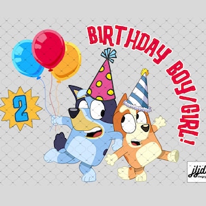 Bluey Bingo Birthday Sublimation or DTF ready to press transfer print Boy or Girl and age personalize vinyl design