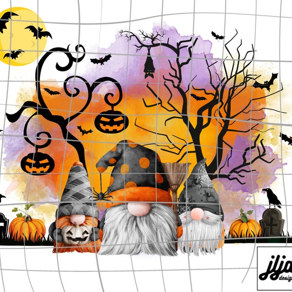 Halloween Sublimation or DTF ready to press heat transfer print Spooky Vibes Gnome ghost spider jack o lantern tree sunset vinyl design