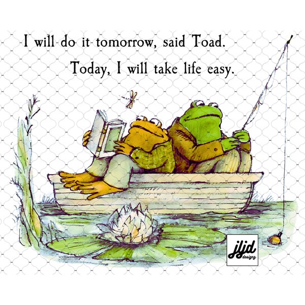 Frog Toad Sublimation or DTF ready to press transfer print boat take life easy watercolor vinyl iron on design