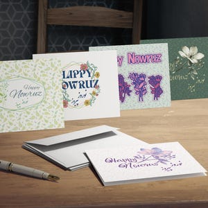 Tarjetas de felicitación Nowruz con múltiples diseños, celebración del Año Nuevo iraní, tarjetas Nowruz, set de 5 diseños atemporales, regalo único, hecho en EE. UU.