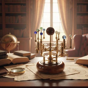 11&quot; Luxury Decor Piece for Book Shelves Brass and Steel Orrery A Functional Model of the Solar System with multi celestial bodies