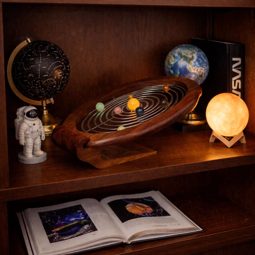 Solor System Desk Oval Gemstone Solar System Desk Model on Rosewood Base - Etsy