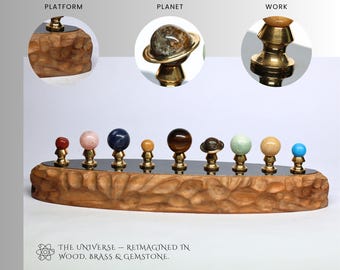 Solar System Planet Set | Brass & Gemstone Astronomy Gift Decor